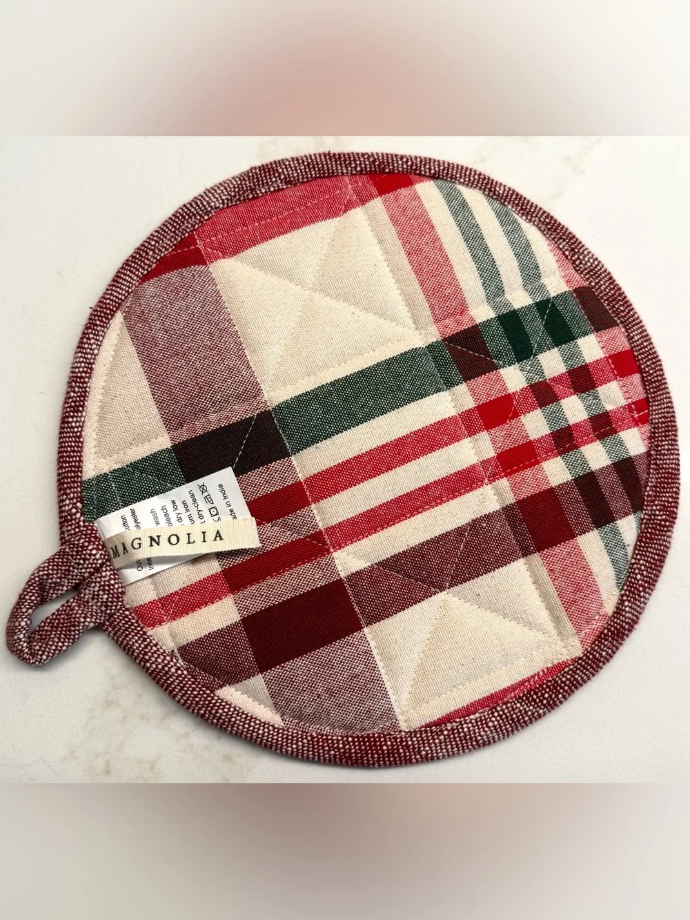 Magnolia Plaid Oven Mitt & Potholder Set Red Green Farmhouse